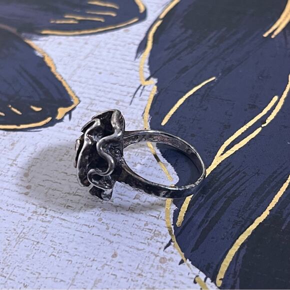 Vintage 925 Sterling Silver Abstract Rose Unique Floral Design Ring - Picture 10 of 13